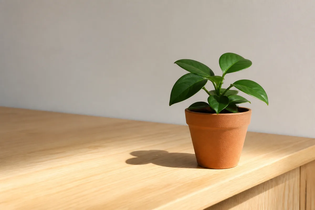 Plante verte en pot de terre cuite sur un coin de bureau vide
