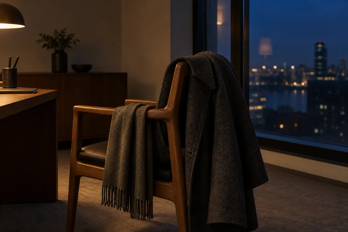 Manteau posé sur une chaise près d&rsquo;une fenêtre sombre