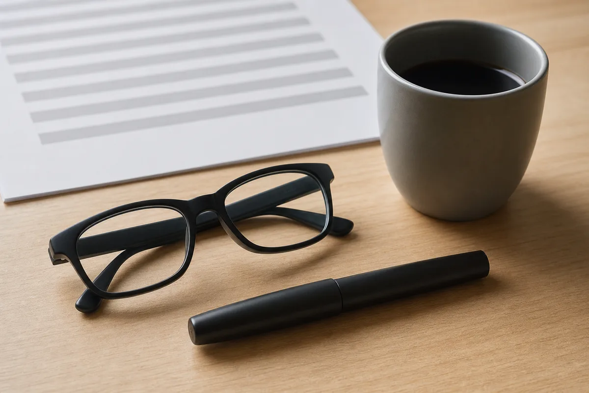 Bulletin de salaire imprimé posé sur un bureau en bois avec une calculatrice